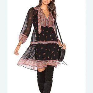 JOIE Alpina Silk Sheer Tiered Caviar Paisley Boho Festival Dress Sz XS